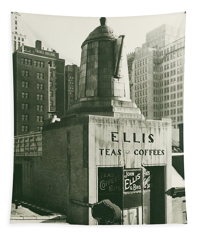 Ellis Teas;and Coffees Tapestry featuring the mixed media Ellis Tea and Coffee Store, 1945 by Jacob Stelman