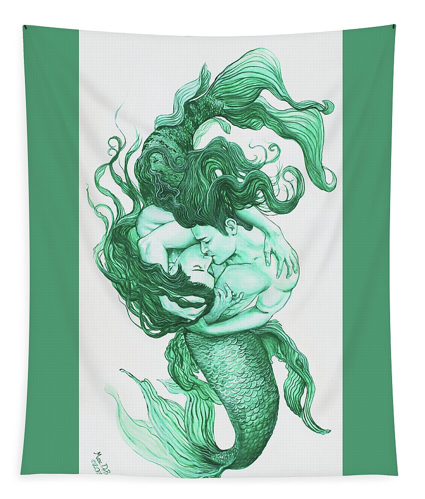 Mermen Tapestry featuring the painting Embracing Mermen by Marc DeBauch