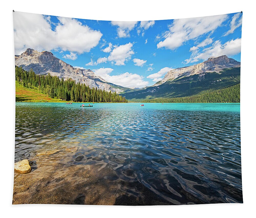 Yoho Tapestry featuring the photograph Emerald Lake Blue Water Yoho National Park Banff British Columbia by Toby McGuire