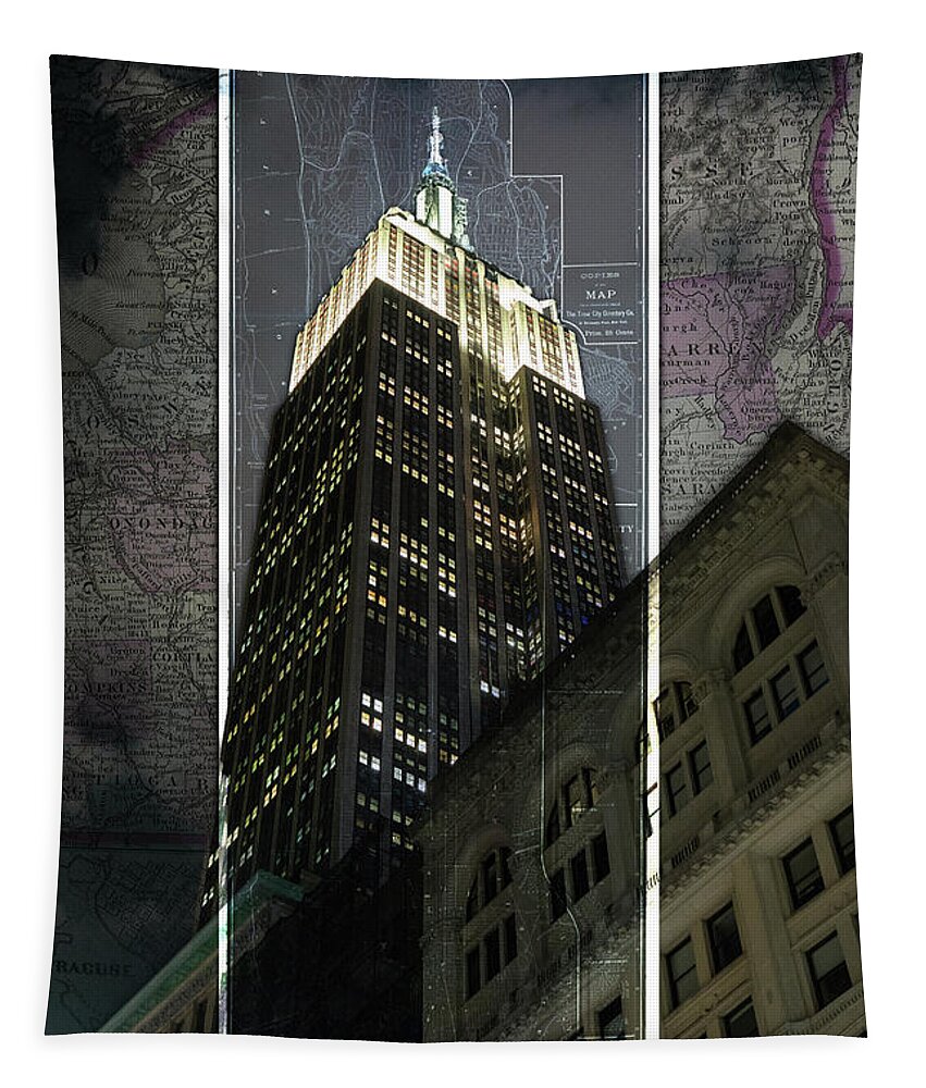 Empire State Building Map Tapestry featuring the photograph Empire State Building Map by Sharon Popek