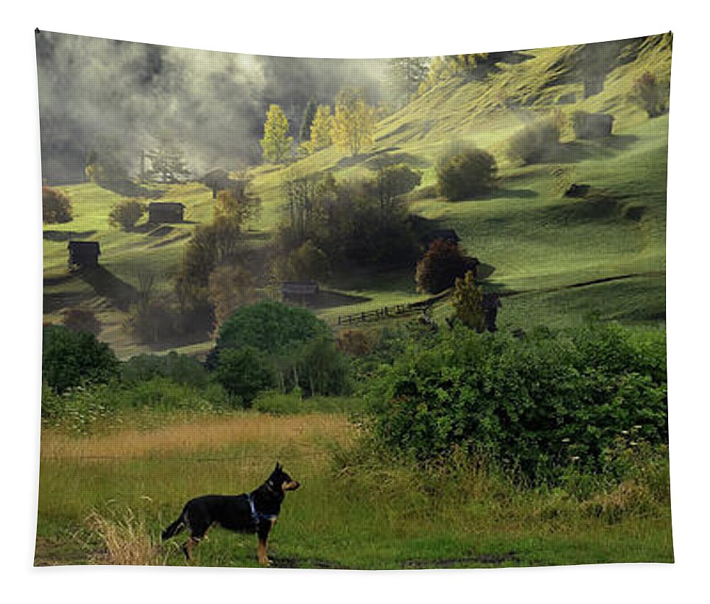 English Countryside Tapestry featuring the digital art English Countryside Wide Format by Kathy Kelly