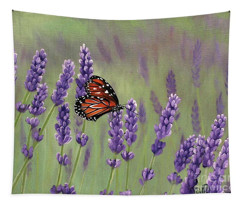 Butterfly Tapestry featuring the painting English Lavender and Butterfly by Julie Peterson