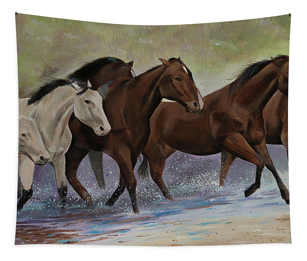 Horse Painting Tapestry featuring the painting Enjoy the Splash by Bill Dunkley