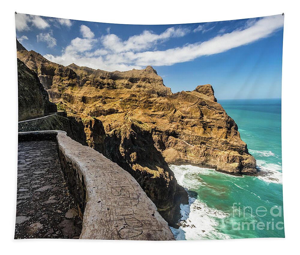 Cliff Tapestry featuring the photograph Scenic route to Fontainhas, Santo Antao, Cape Verde by Lyl Dil Creations