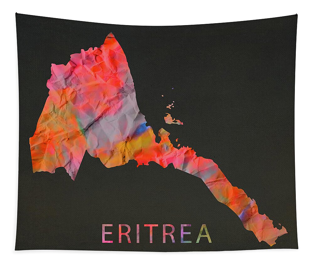 Eritrea Tapestry featuring the mixed media Eritrea Tie Dye Country Map by Design Turnpike