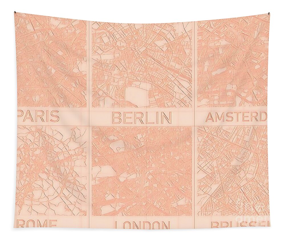 Europe Tapestry featuring the digital art European Capital Cities Blueprint Maps by HELGE Art Gallery