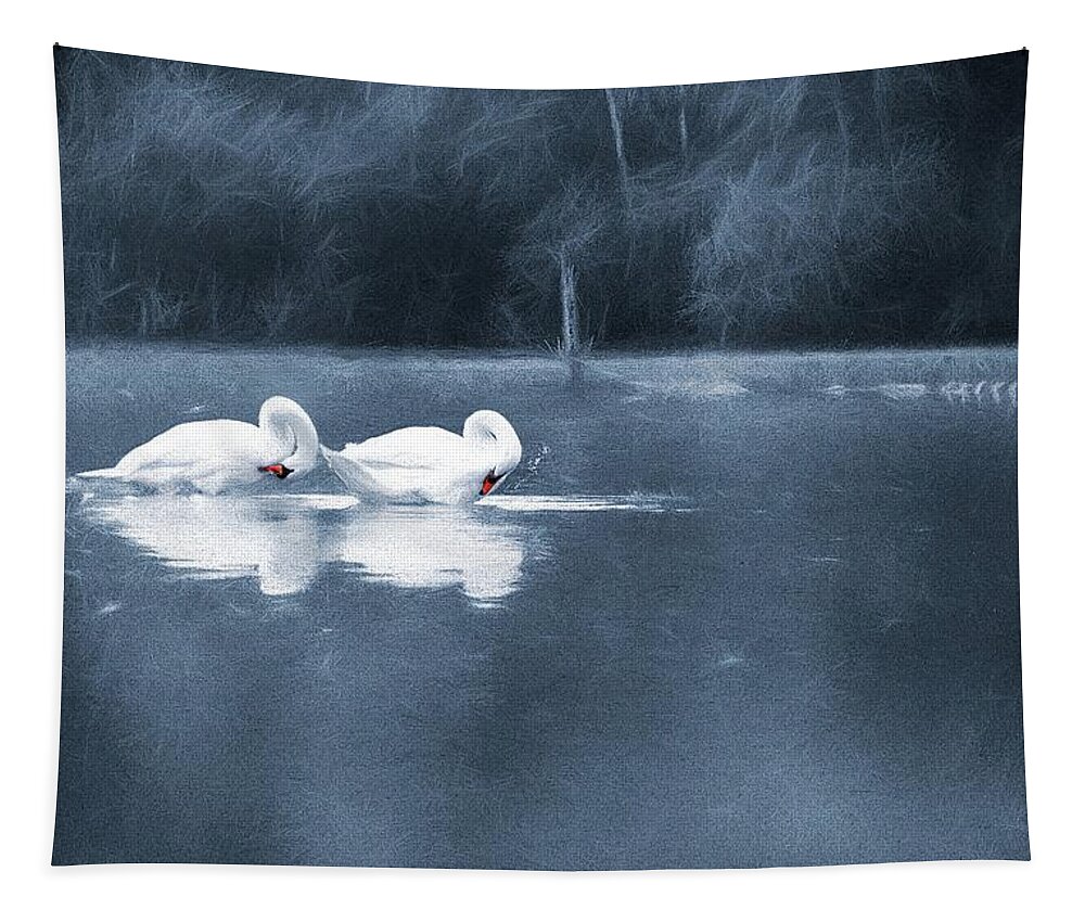 Swans Tapestry featuring the photograph Evening Bath by Jaroslav Buna