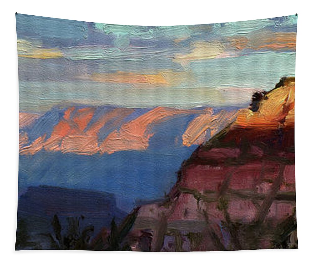 Southwest Tapestry featuring the painting Evening Light at the Grand Canyon by Steve Henderson