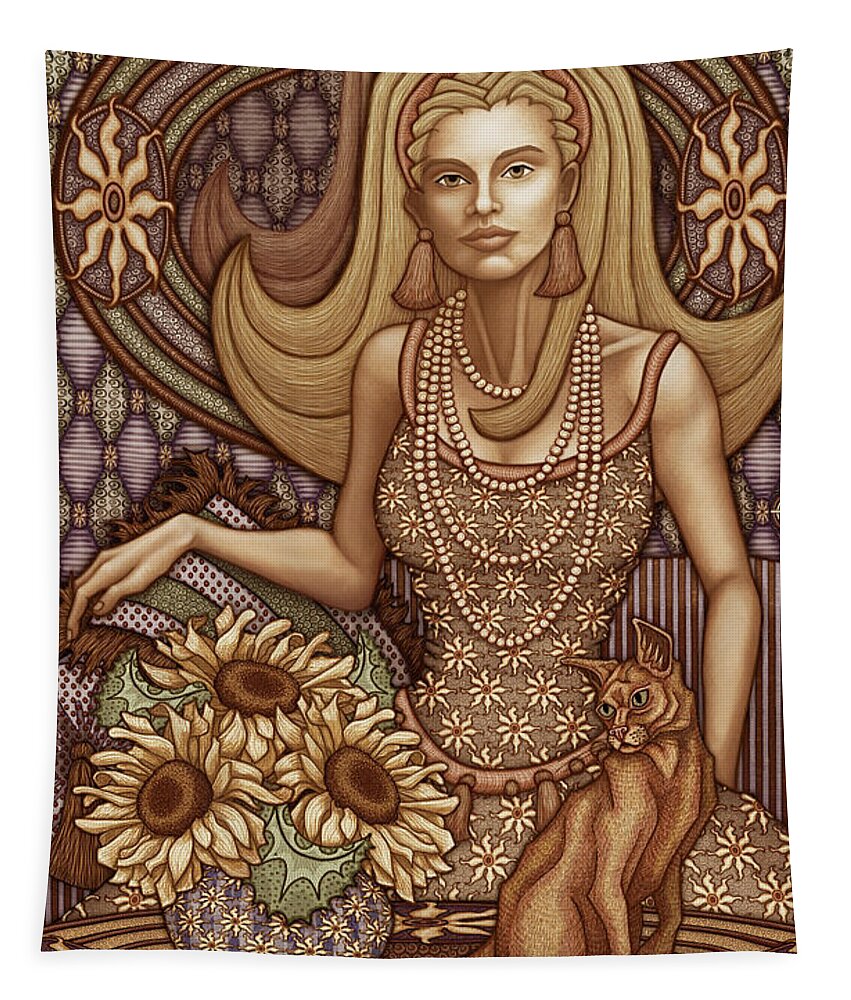 Cat Lady Tapestry featuring the mixed media Exalted Beauty Peyton 2019 by Amy E Fraser