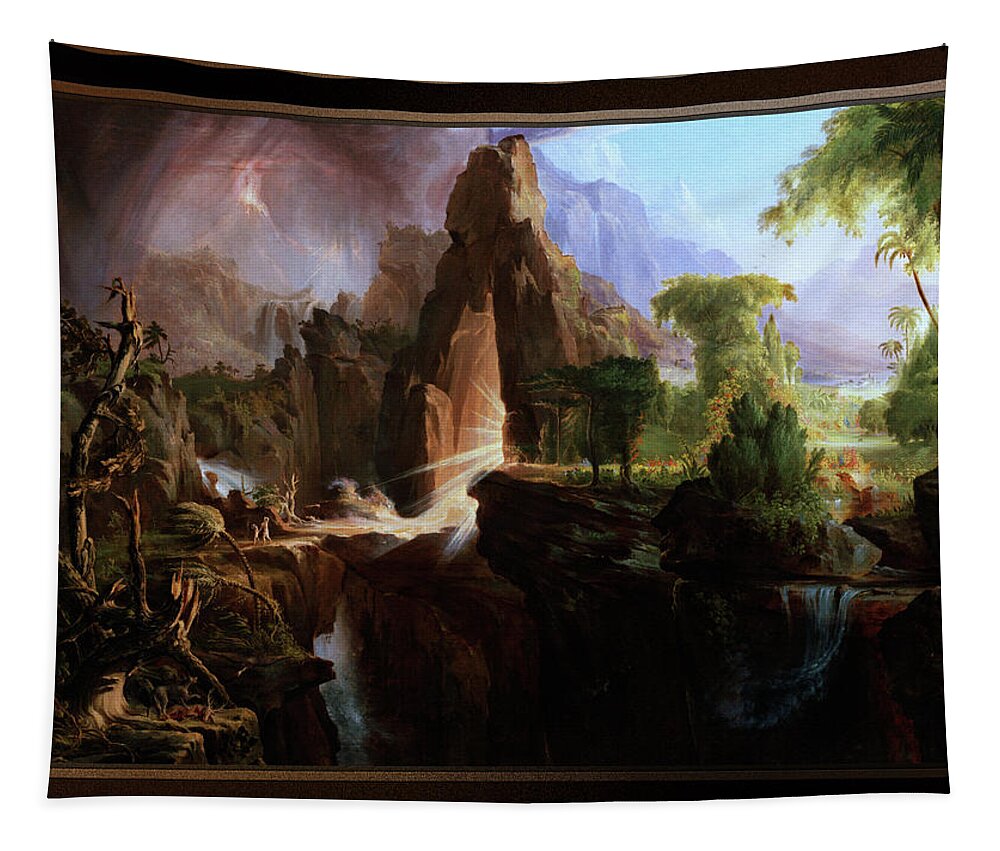 Expulsion From The Garden Of Eden Tapestry featuring the painting Expulsion from the Garden of Eden by Thomas Cole by Rolando Burbon