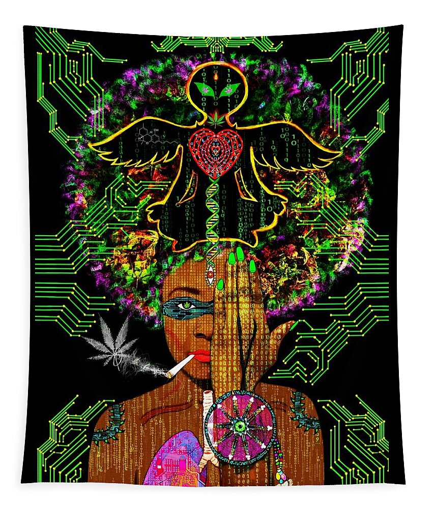 Cannabis Tapestry featuring the mixed media Eye Canna by Myztico Campo