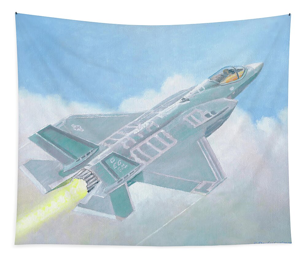 Flying Tapestry featuring the painting F-35a by Douglas Castleman