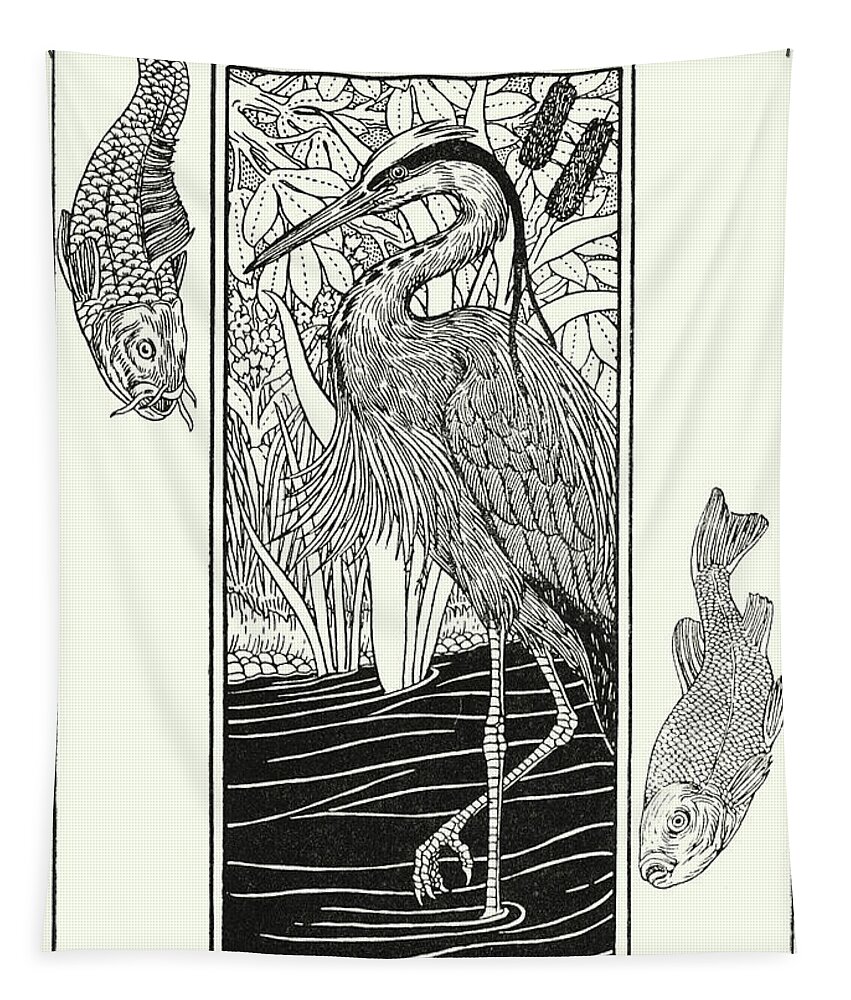 Border Tapestry featuring the painting Fables Of La Fontaine, The Heron by Percy James Billinghurst