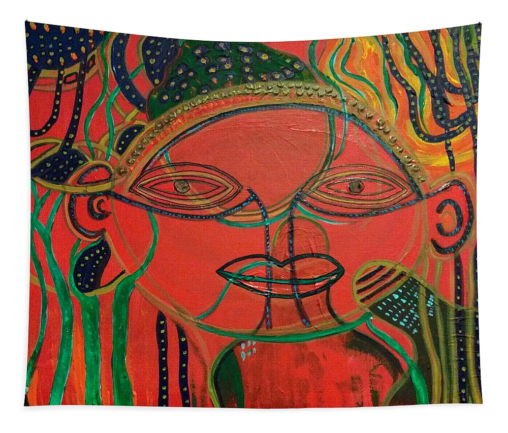 Portrait Tapestry featuring the painting Face by Raji Musinipally