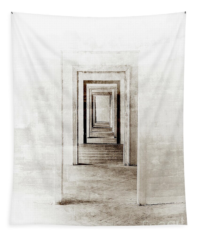 Linear Perspective Tapestry featuring the digital art Faded Doors In The Distance by Phil Perkins
