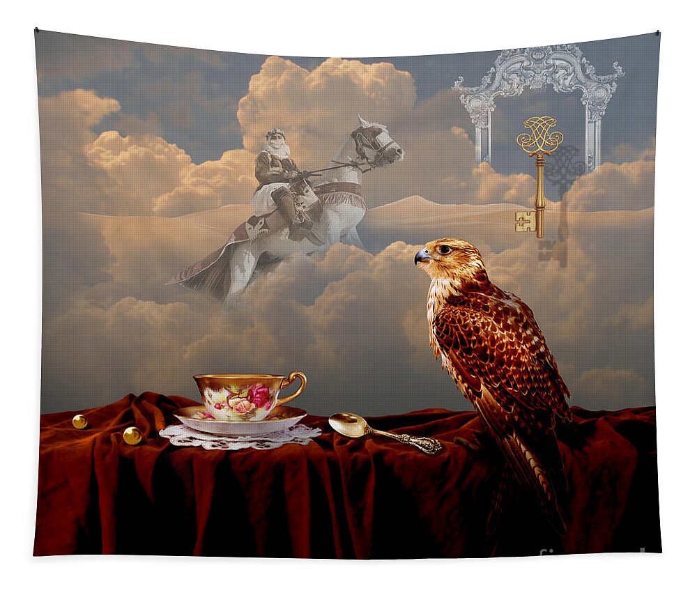 Realism Tapestry featuring the digital art Falcon with gold key by Alexa Szlavics