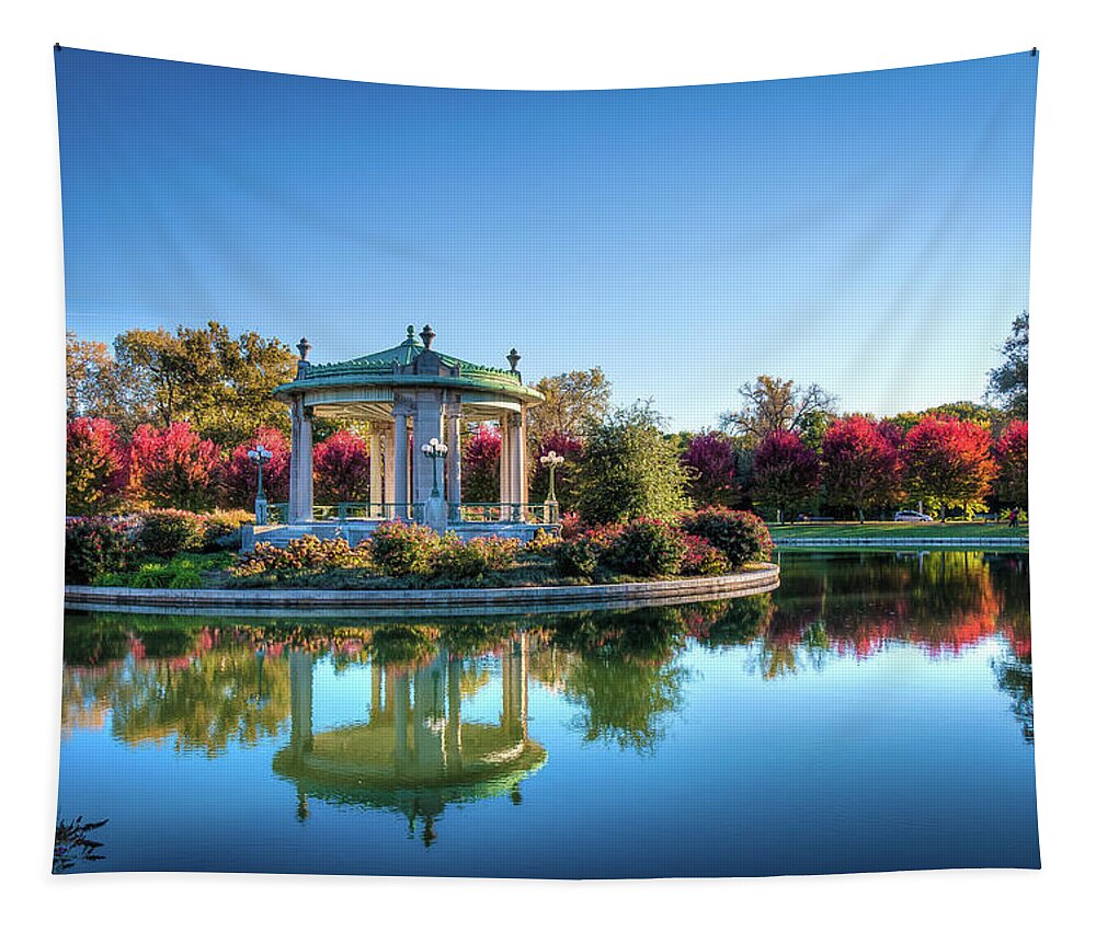 Forest Park Tapestry featuring the photograph Fall at the Nathan Frank Bandstand by Randall Allen