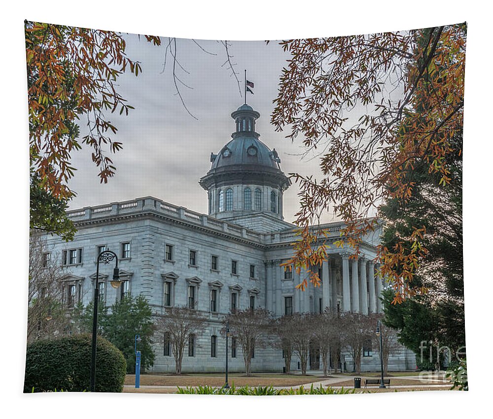 South Carolina State House Tapestry featuring the photograph Fall Colors - State Capitol by Dale Powell