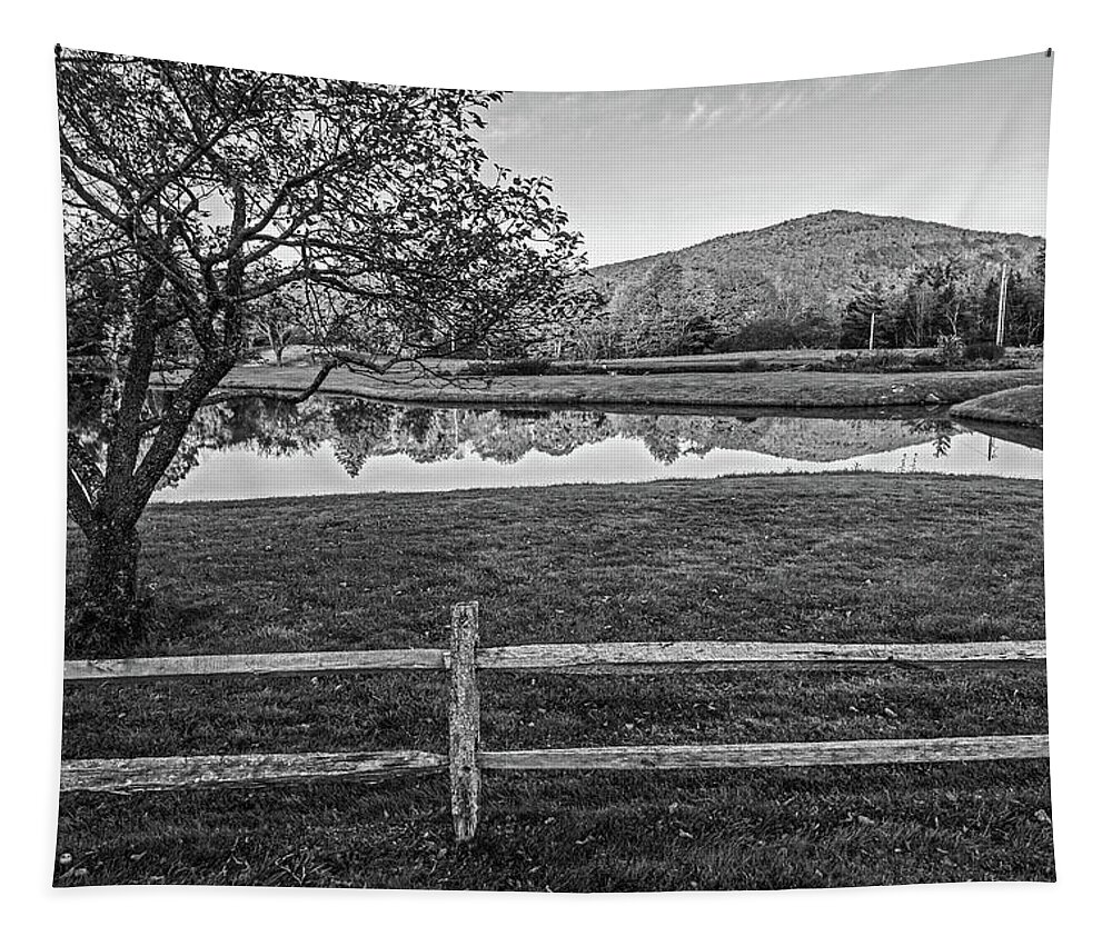 Weston Tapestry featuring the photograph Fall Foliage Reflection Weston VT Tree Black and White by Toby McGuire