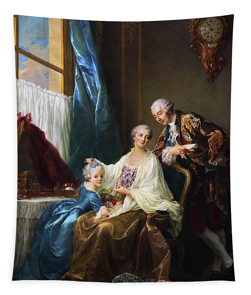 Family Portrait Tapestry featuring the painting Family Portrait by Francois-Hubert Drouais by Rolando Burbon