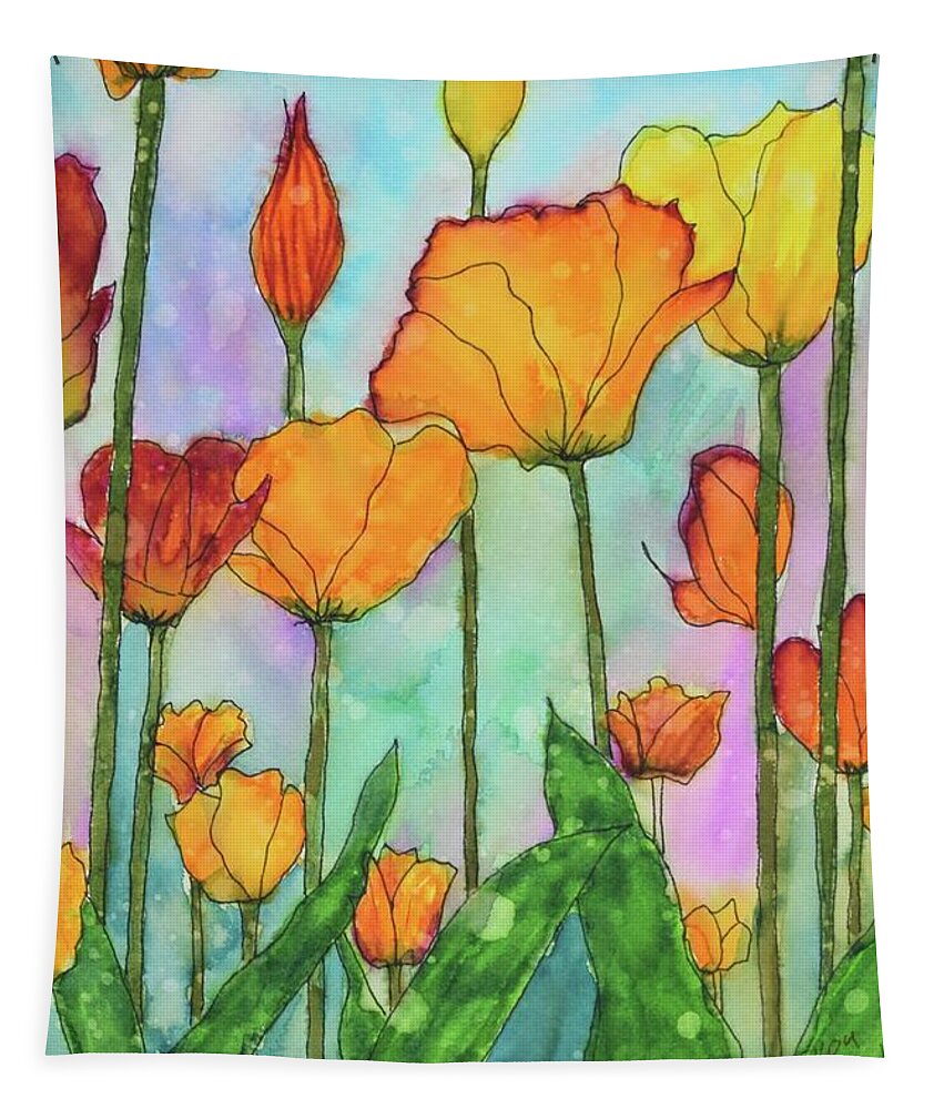 Barrieloustark Tapestry featuring the painting Fanciful Tulips by Barrie Stark