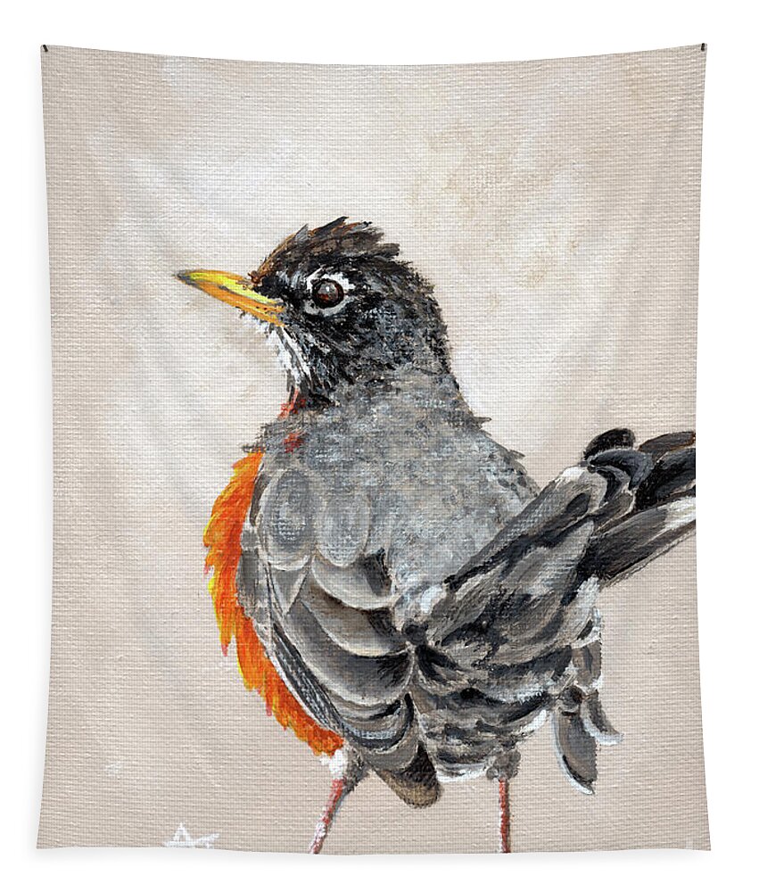 Bird Tapestry featuring the painting Fanny Feathers - Robin by Annie Troe