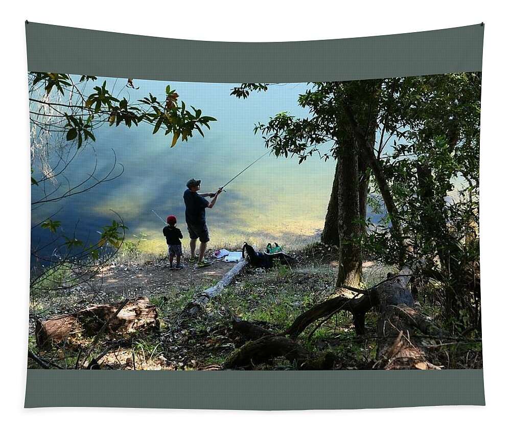 Fishing Tapestry featuring the photograph Father and Son Fishing by John Parulis