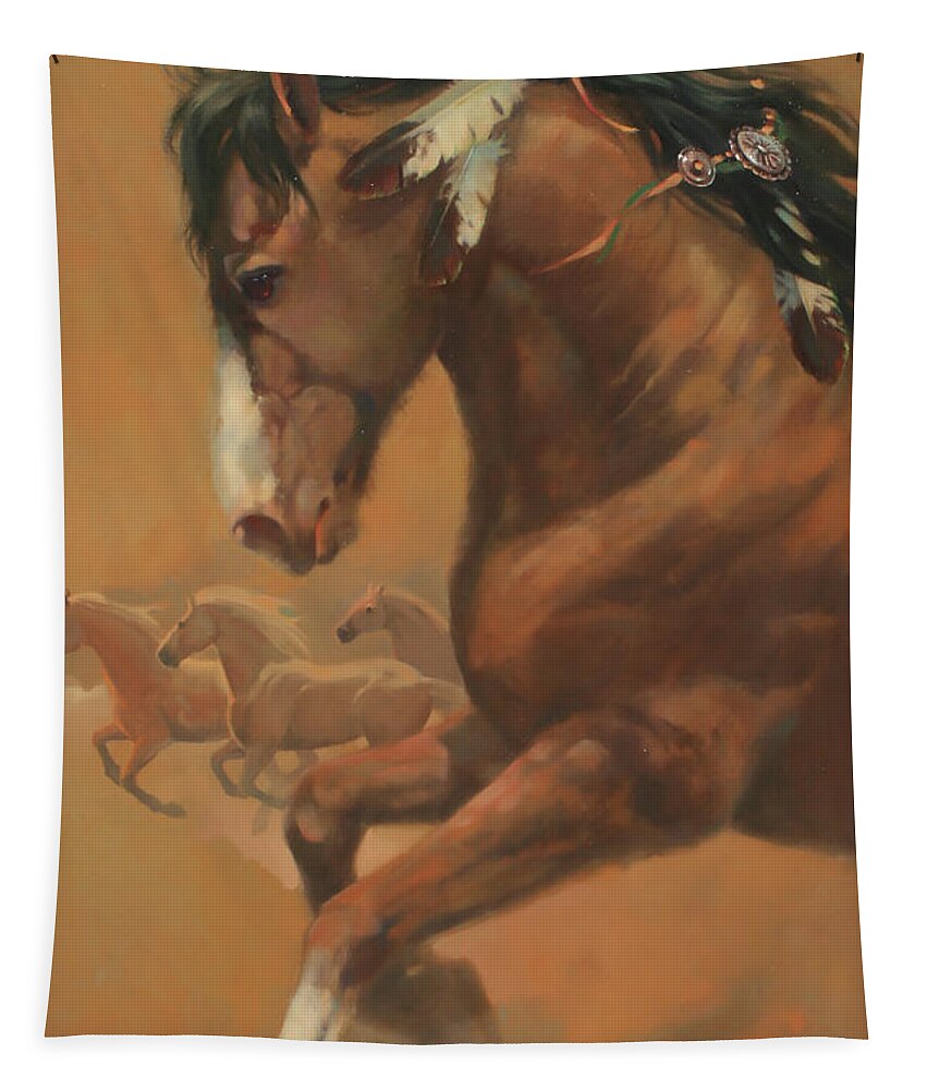 Western Art Tapestry featuring the painting Feathers by Carolyne Hawley