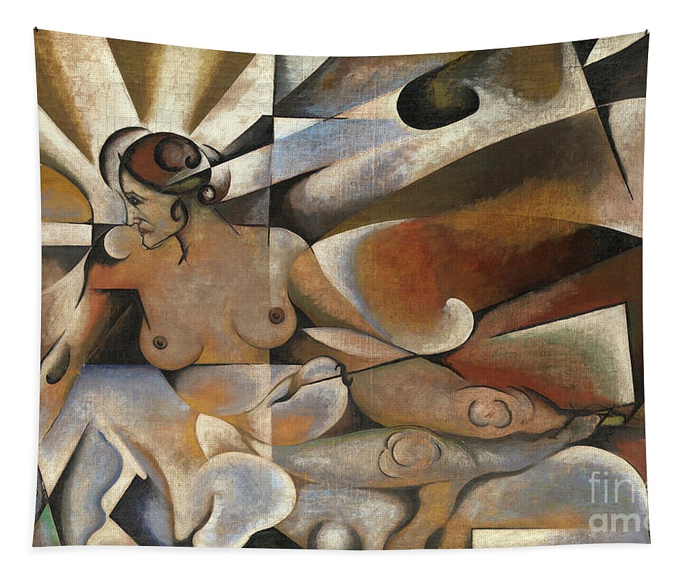 Cubist Tapestry featuring the painting Femme Cubiste by Daniel Vladimir Baranoff Rossine