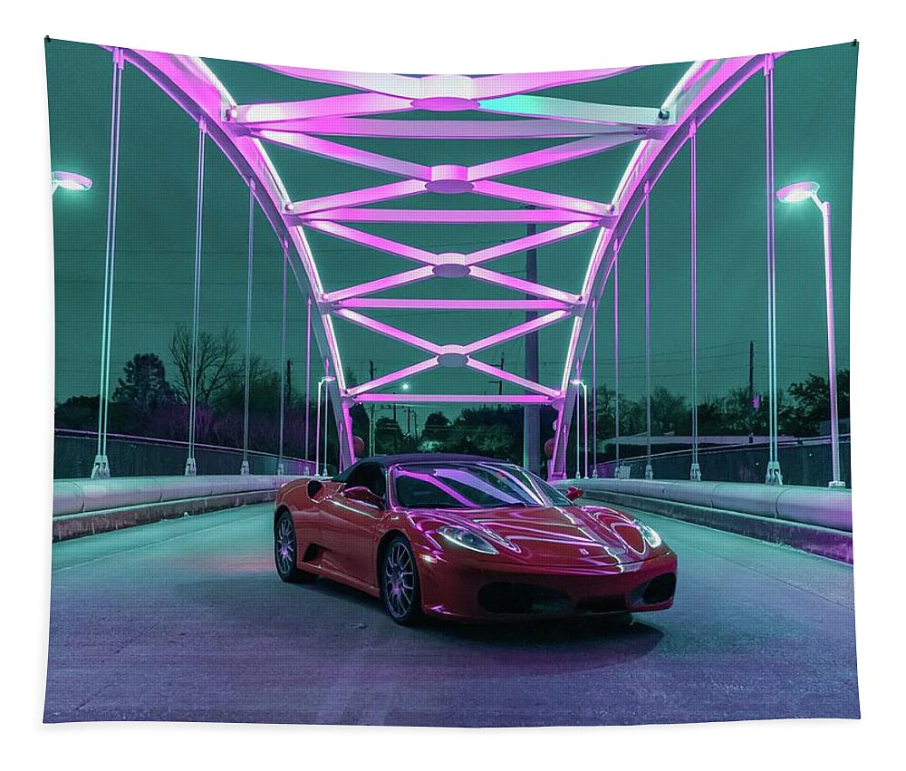 Ferrari 430 Bridge Tapestry featuring the photograph Ferrari F430 Hazard Bridge by Rocco Silvestri