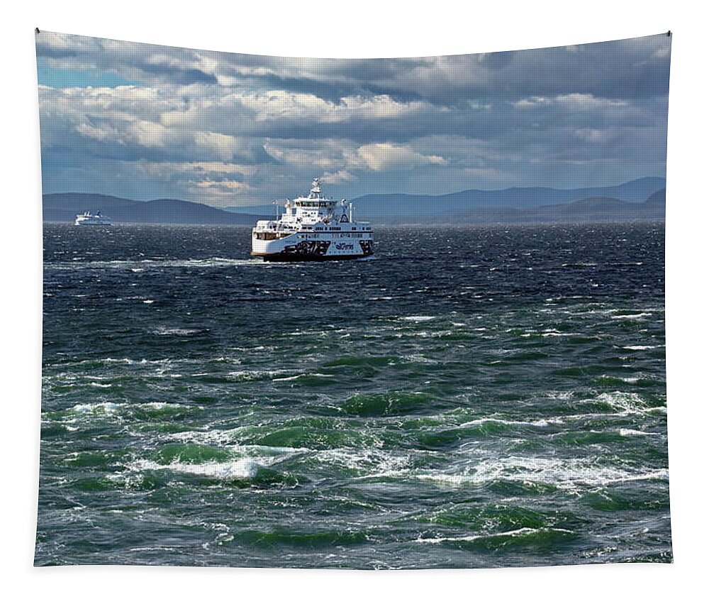 Alex Lyubar Tapestry featuring the photograph Ferry in The Strait of Georgia by Alex Lyubar