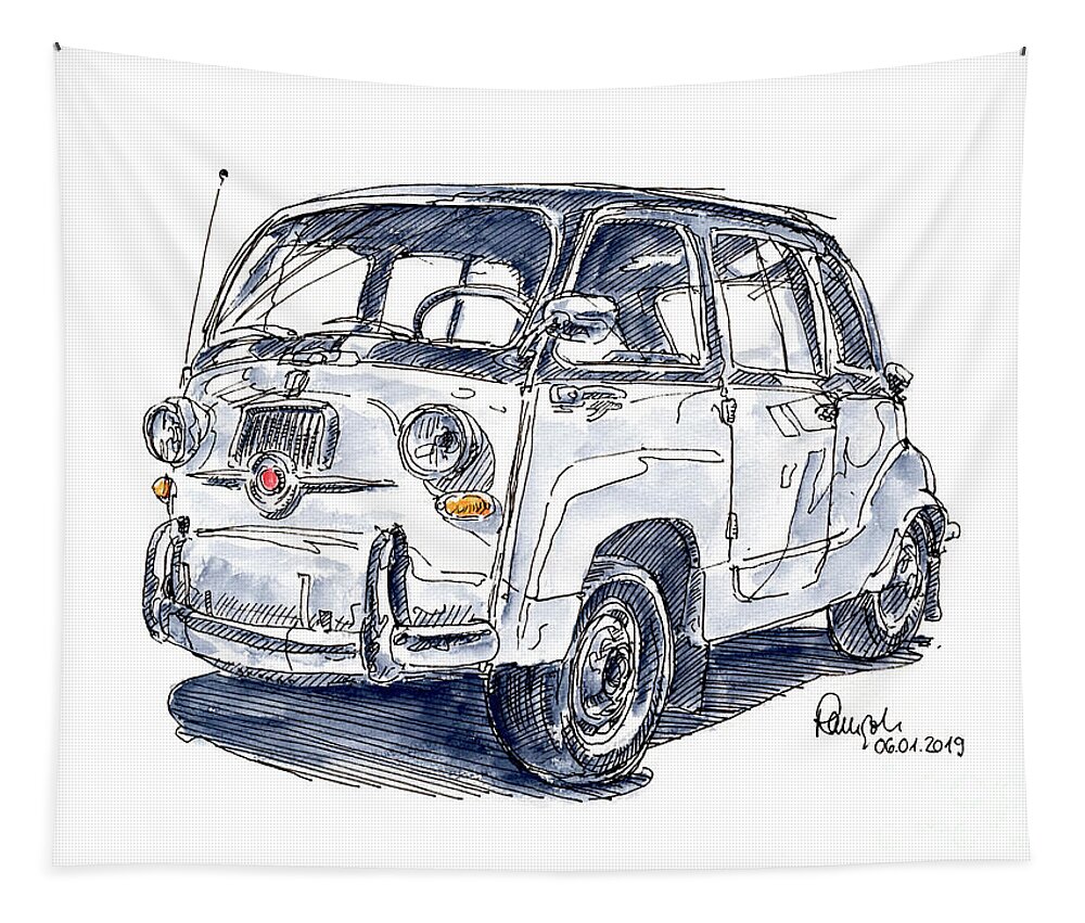 Ghostbusters Ecto-1 Movie Car Cadillac Miller Meteor Ink Drawing Tapestry  by Frank Ramspott - Fine Art America