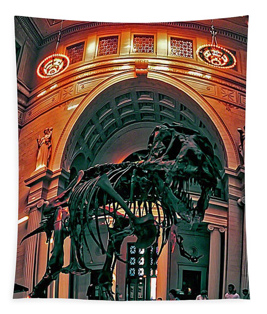Field Musem Tapestry featuring the photograph Field Museum Chicago Display Floor Sue Mastodon Tyrannosaurus T Rex Dinosaur Interior 3120600010 by Tom Jelen
