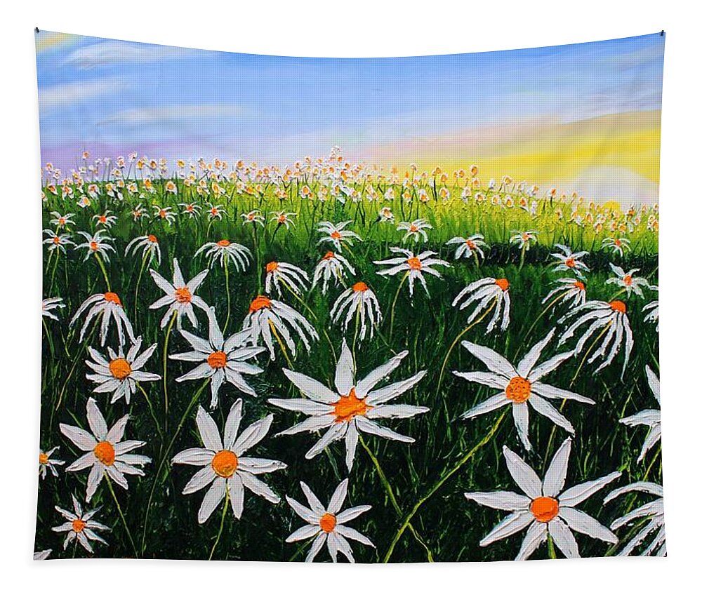  Tapestry featuring the painting Field Of Wild Daisies #2 by James Dunbar