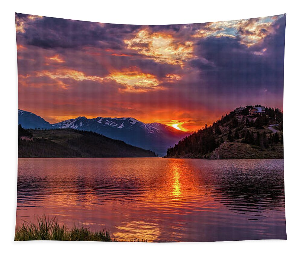 Sunset Tapestry featuring the photograph Fiery Sunset at Summit Cove Panorama by Stephen Johnson