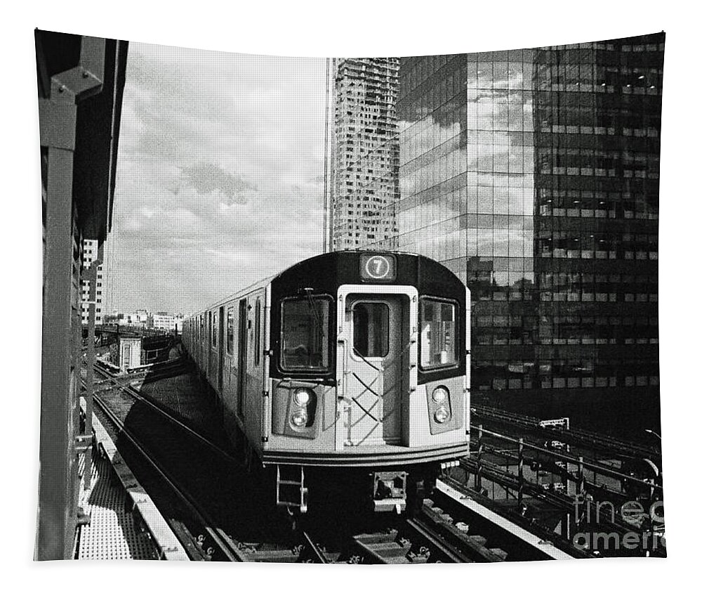 Black And White Tapestry featuring the photograph Filmic N Y C No.7 - 7 Train at Queensboro Plaza by Steve Ember