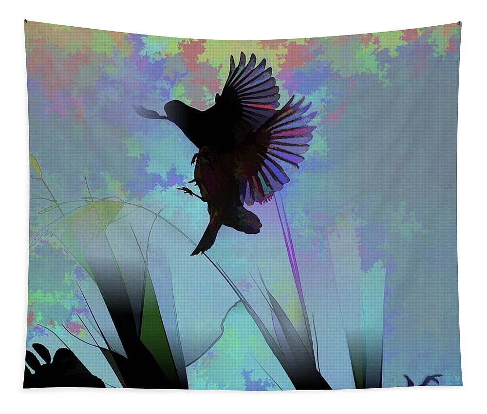 Linda Brody Tapestry featuring the digital art Finches with Leaves II Silhouette Abstract by Linda Brody