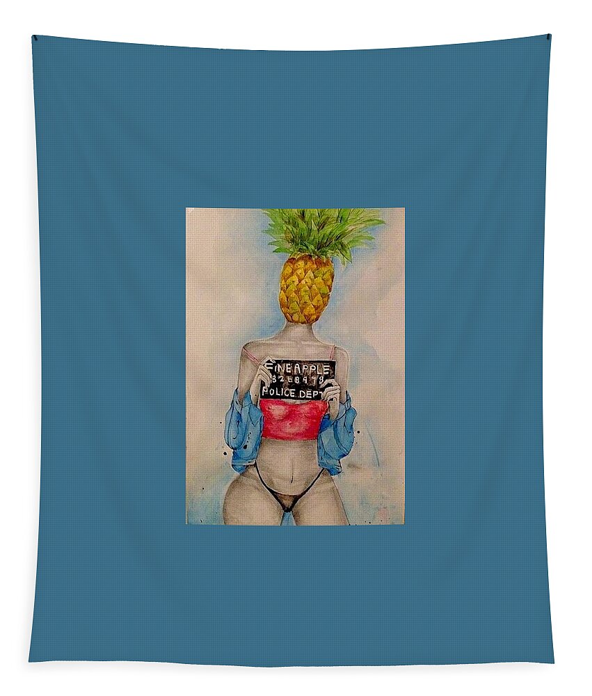  #eroticart #buyart #loveart #fineapple #artist #watercolor Tapestry featuring the painting Fineapple OG by Fineapple Apple