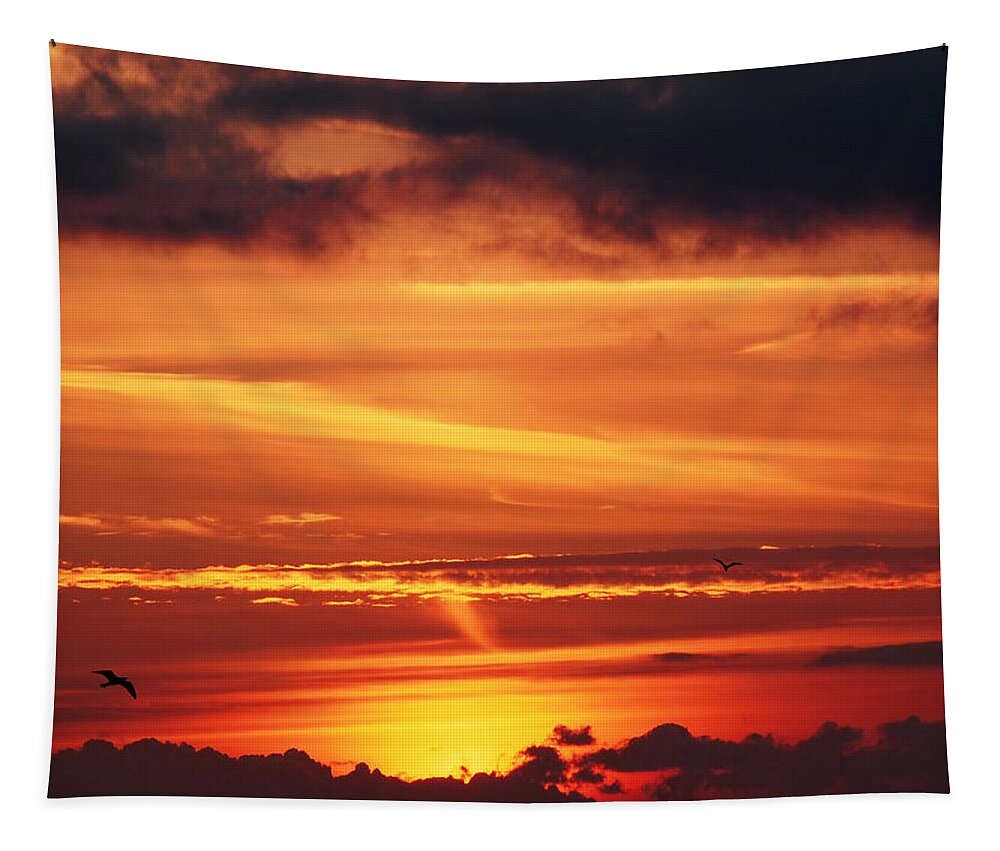 Cloudscape Tapestry featuring the photograph Fire In The Sky by Gill Billington