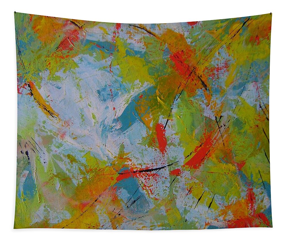 Fireflies In The Forest Ii Tapestry featuring the painting Fireflies in the Forest II by Therese Legere