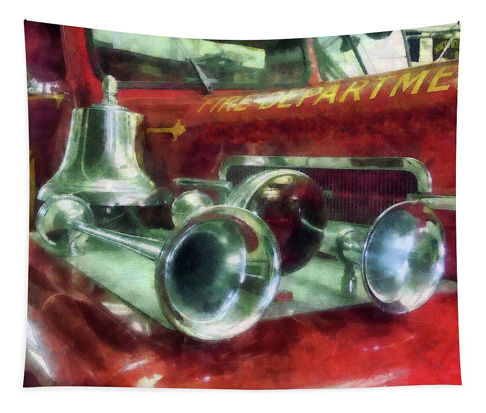 Fire Engine Tapestry featuring the photograph Fireman - Fire Engine Horns and Bell by Susan Savad