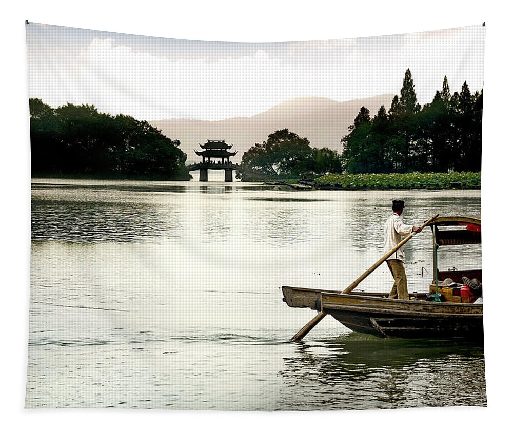 Fisherman Tapestry featuring the photograph Fisherman at Wuxi by Kathryn McBride