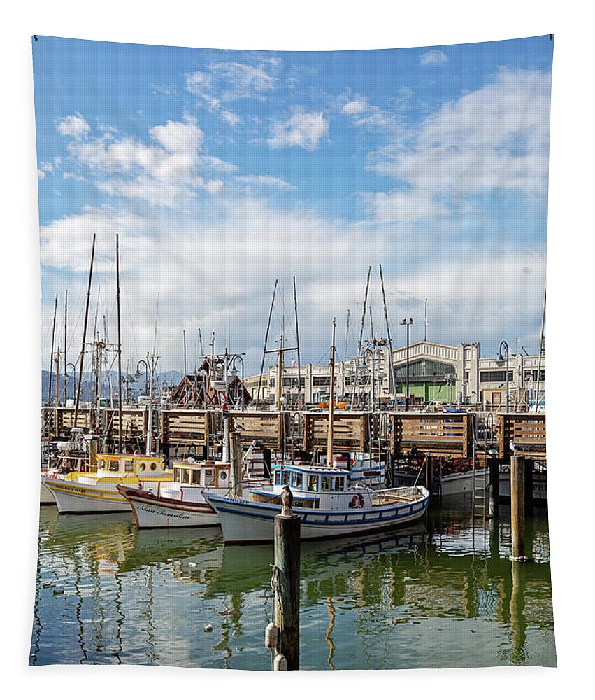 San Francisco Tapestry featuring the photograph Fisherman's Wharf San Francisco California by Melanie Alexandra Price