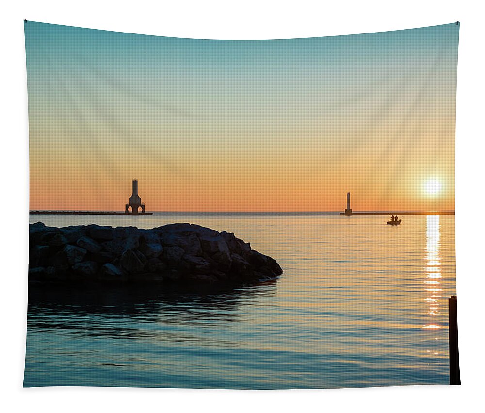 Water Tapestry featuring the photograph Fishing at Sunrise by James Meyer