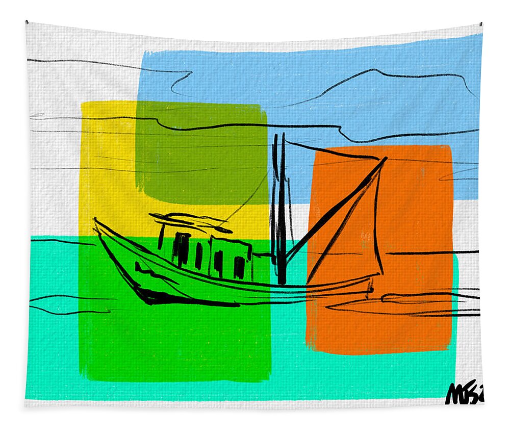 Ocean Tapestry featuring the digital art Fishing Offshore by Michael Kallstrom