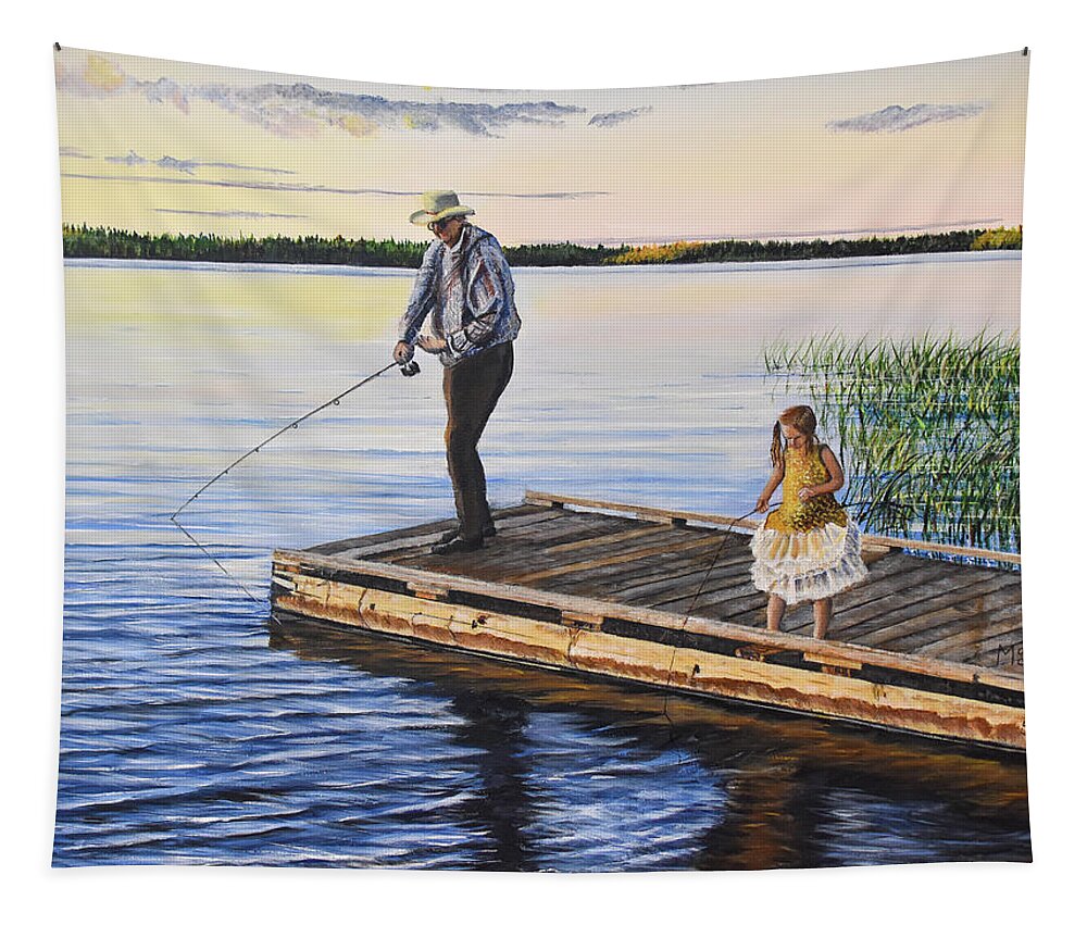 Fishing Tapestry featuring the painting Fishing With A Ballerina by Marilyn McNish