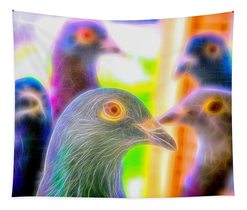 Pigeon Tapestry featuring the photograph Five Homing Pigeons Fibers by Don Northup