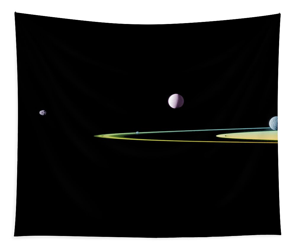 Abstract Tapestry featuring the photograph Five Of Saturns Moons by Science Source