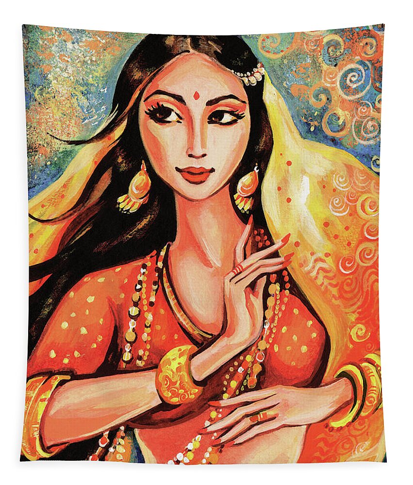Indian Dancer Tapestry featuring the painting Flame by Eva Campbell