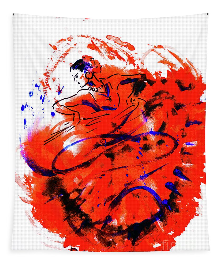 Flamenco Tapestry featuring the painting Flamenco Dancer by Zaira Dzhaubaeva